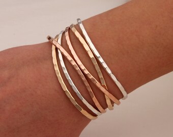 Thin Hammered Cuff Bracelets, Gold, Rose Gold, Silver (351.ygf.rgf.s.6)