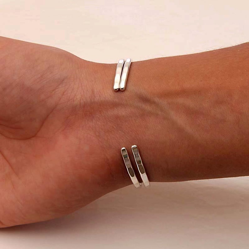 Thin Hammered Cuff Bracelets Sterling Silver Etsy