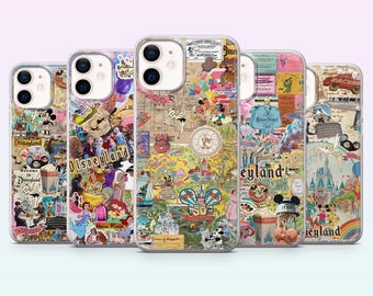 Funda para teléfono Disney Collage con estética de dibujos animados para iPhone 17, 16, 15, 14, 13, 12, Samsung S26, S25, S24, S23, A16, A56, Pixel 10, 9Pro