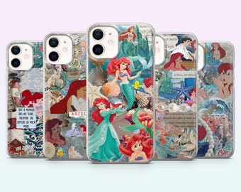 Kleine Zeemeermin telefoonhoesje Ariel Ocean Cover voor iPhone 17, 16, 15, 14, 13, 12, Samsung S26, S25, S24, S23, A16, A56, Pixel 10, 9Pro