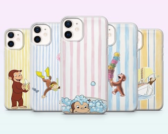 Etui na telefon z małpką Curious Monkey i kreskówkowym George'em na iPhone'a 17, 16, 15, 14, 13, 12, Samsunga S26, S25, S24, S23, A16, A56, Pixela 10, 9A