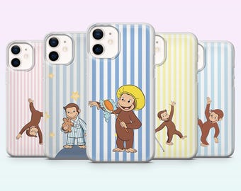 Curious George telefoonhoesje Monkey Cartoon Cover voor iPhone 17, 16, 15, 14, 13, 12, Samsung S26, S25, S24, S23, A16, A56, Pixel 10, 9A