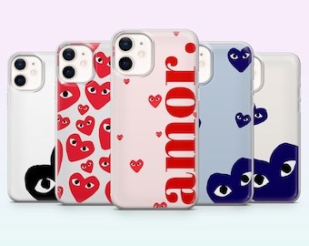 Coque de portable Heart Love Comme Des Garçons pour iPhone 17, 16, 15, 14, 13, 12, Samsung S26, S25, S24, S23, A16, A56, Pixel 10, 9Pro