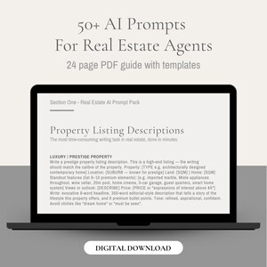Real Estate Agent AI Prompts Pack | ChatGPT, Social Media, Marketing (Digital Download)