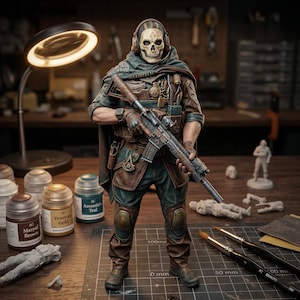 Figura de fantasma, estatua de soldado táctico, personaje militar pintado a mano, modelo de coleccionista impreso en 3D, decoración para escritorio de videojuegos