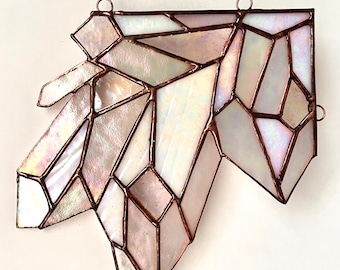 Stained Glass Crystal Cluster Corner, Shades Of Frosted Iridescent Glass, Stained Glass Suncatcher. Presents For Mom, Sister, Grandma