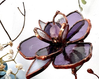 Stained Glass Purple Wildflower Plant Stake, Garden Decor