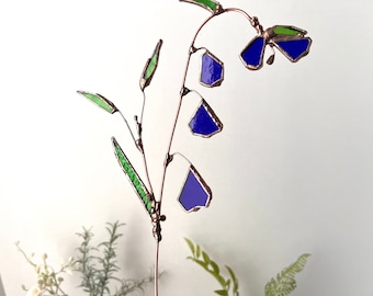 Wildflowers Meadow Cobalt Blue Flowers. Stained Glass Bluebells. Stained Glass Field Woodland Plants. Garden Plant Stake. Home Decor.