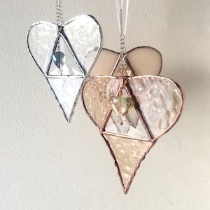 Pastel Cream Peach Heart Stained Glass Heart Valentines Day Gift For Her Home Decor