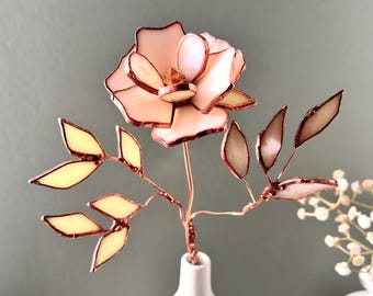 Stained Glass Almond Pink Flower Plant Stake: Home Decor