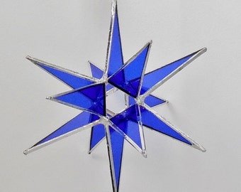 12 Point Moravian Star. Cobalt Christmas Star. 3D Stained Glass  Suncatcher.