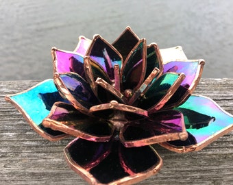 Stained Glass Lotus, Wedding Favor, Succulent Rosettes, Glass  Flower 5 "