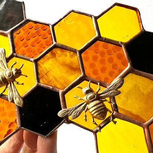 Stained Glass Beehive. Honeycomb Stained Glass Suncatcher. Honeycomb With Bee. image 3