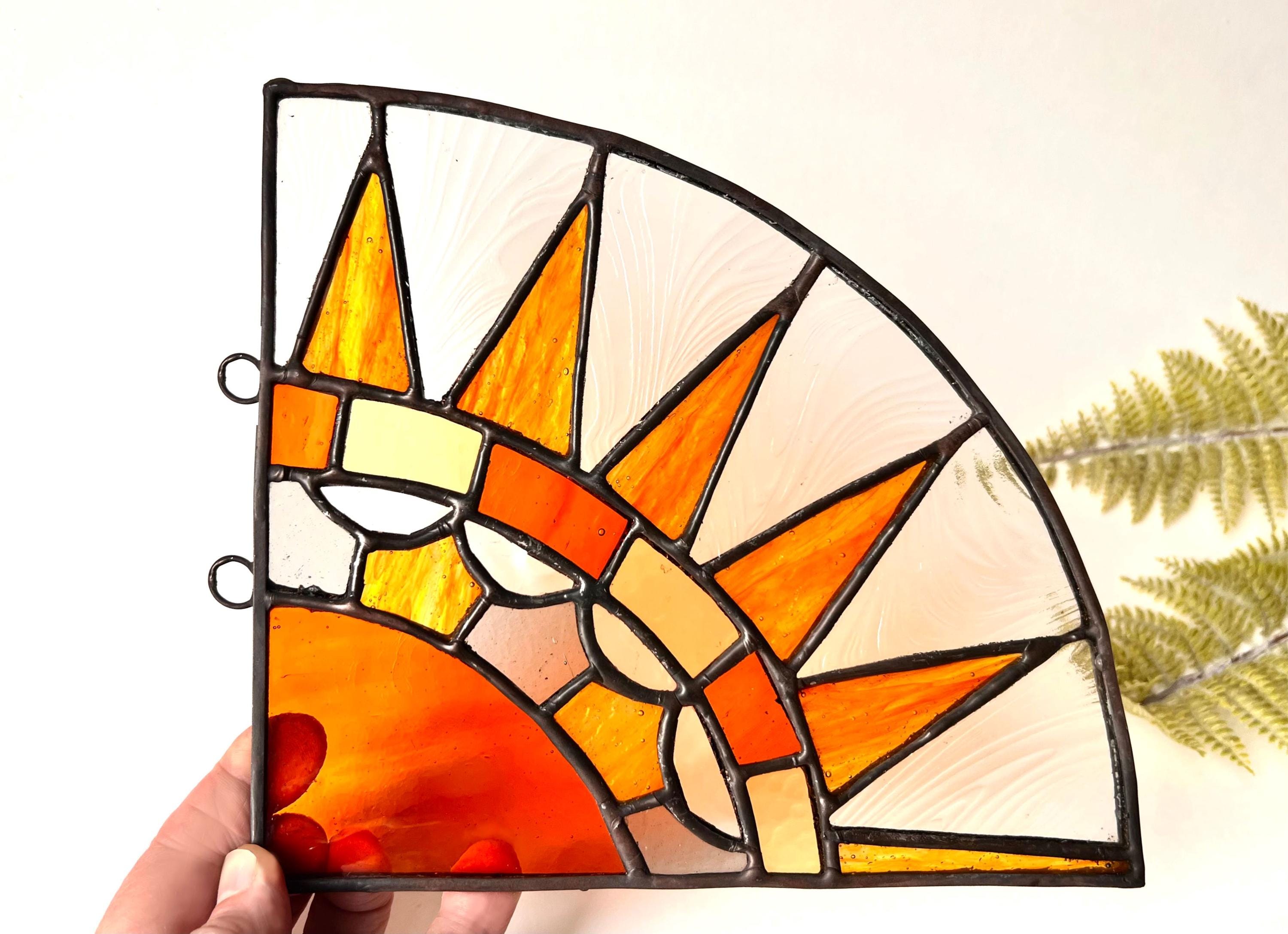 Stained Glass Sun Suncatcher: Orange Yellow Window Decor