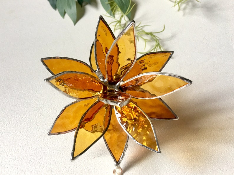 3D Stained Glass Suncatcher. Deep Amber/amber Flower. Flower Etsy