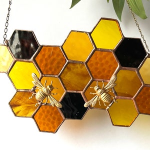 Stained Glass Beehive. Honeycomb Stained Glass Suncatcher. Honeycomb With Bee. image 5