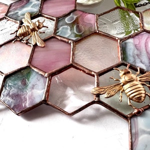 Stained Glass Beehive. Honeycomb Stained Glass  Suncatcher. Honeycomb  With  Bee.