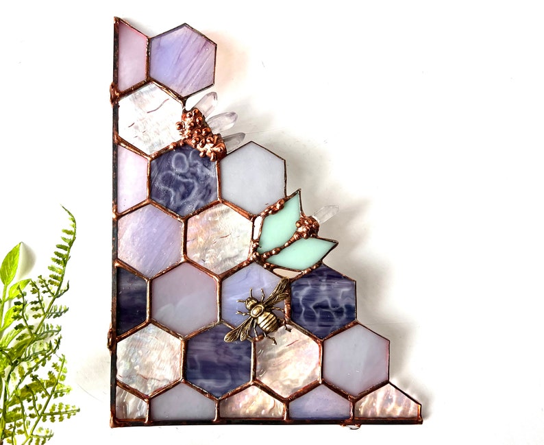 Stained Glass Beehive Corner. Honeycomb Stained Glass Suncatcher