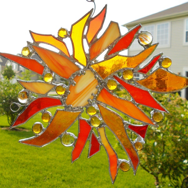 Happy Orange Sun In Utah. Wall Decor. Stained Glass Suncatcher.