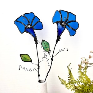 Stained Glass Flower. September Birth Flower Morning Glory Garden Flowers Plant Stake. Garden Stake. Home Decor. Birthday Presents For Her