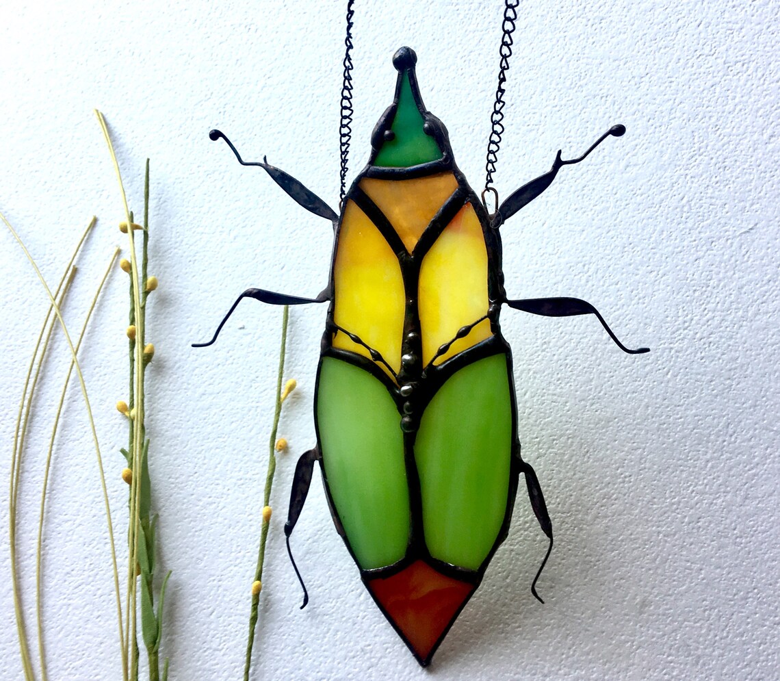 Stained Glass Bug Suncatcher Insect Beetle Home Decor Etsy