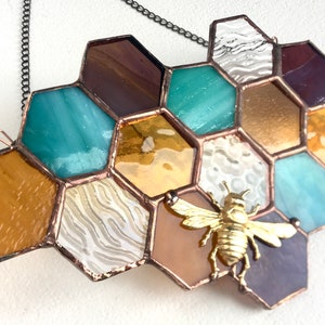 Stained Glass Beehive. Honeycomb Stained Glass Suncatcher. Honeycomb With  Bee.