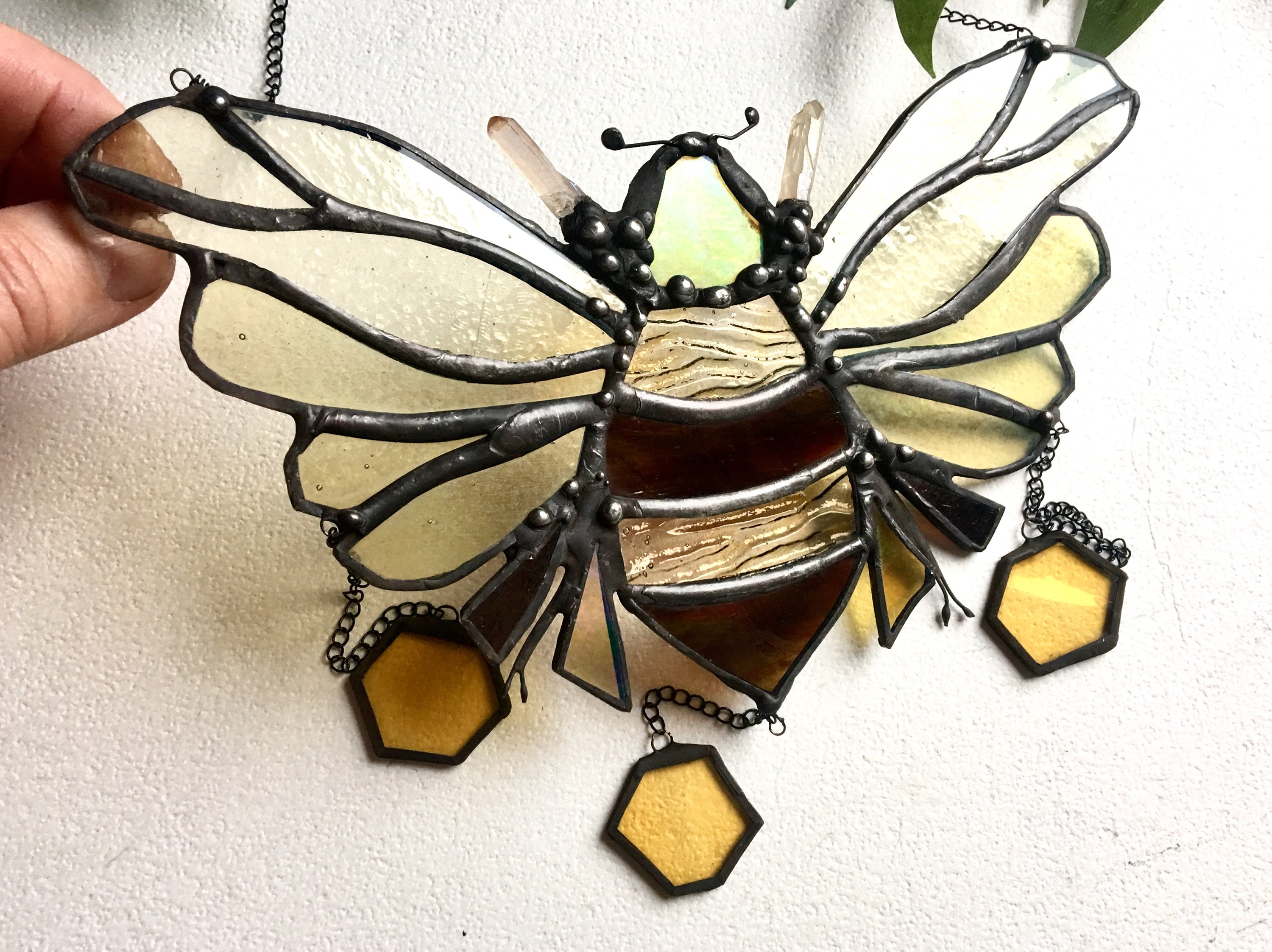 Stained Glass Honey Bee Suncatcher Insect Home Decor Etsy