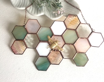 Stained Glass Beehive Suncatcher: Honeycomb Window Decor