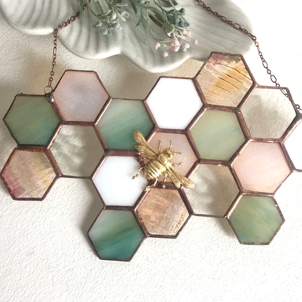Stained Glass Beehive Suncatcher: Honeycomb Window Decor