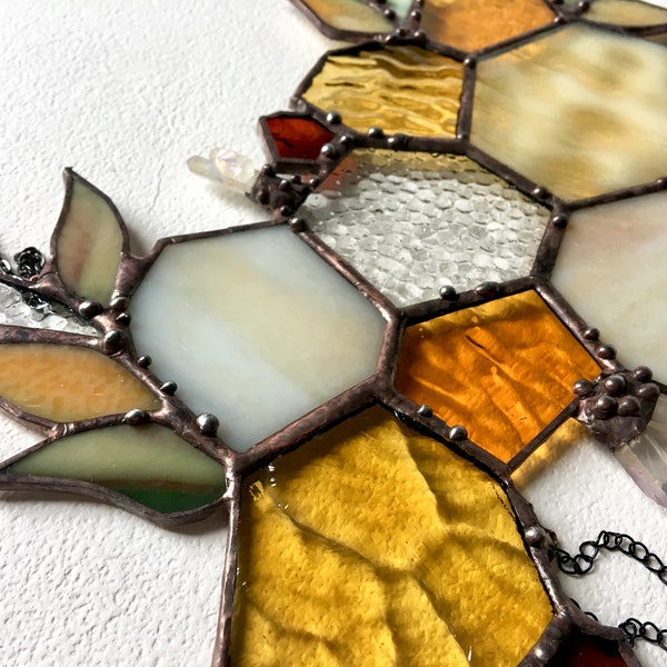 Stained Glass Beehive. Honeycomb Stained Glass Suncatcher.  Honeycomb With Crystals. Made To Order