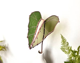 Stained Glass Monstera Leaf Plant Stake: Boho Garden Decor