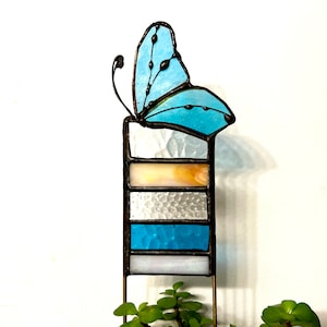Plant Stake With Butterfly Stained Glass Decor Garden Plant Stake Home Decor Suncatcher Thanksgivings Day Gift