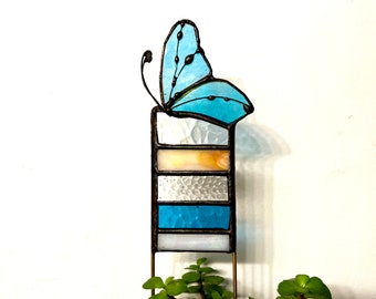 Stained Glass Butterfly Plant Stake - Garden Decor Suncatcher