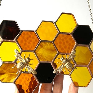 Stained Glass Beehive. Honeycomb Stained Glass Suncatcher. Honeycomb With Bee. image 9