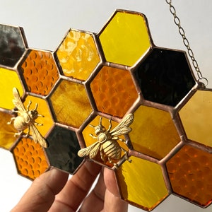 Stained Glass Beehive. Honeycomb Stained Glass Suncatcher. Honeycomb With Bee. image 7
