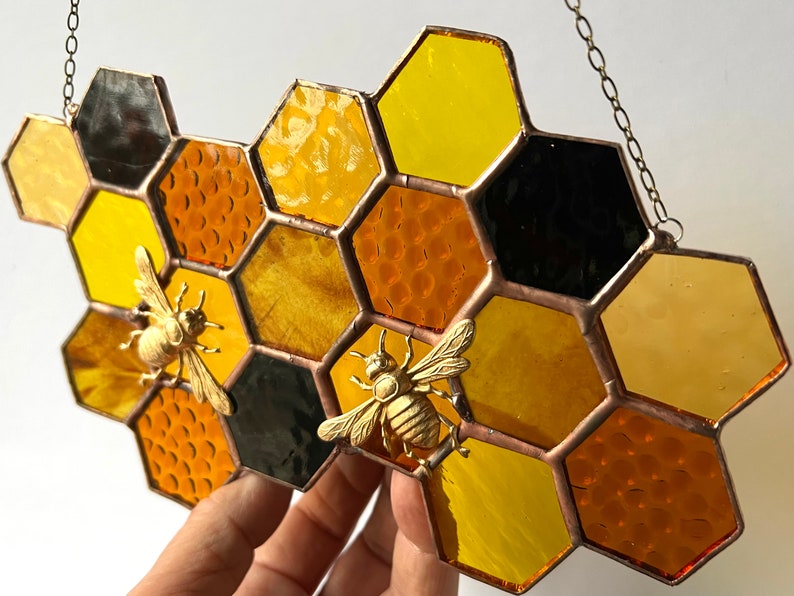 Stained Glass Beehive. Honeycomb Stained Glass Suncatcher. Honeycomb With Bee. image 7