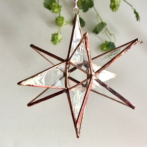 12 Point Moravian Star. Clear Glass Star. 3D Stained Glass Suncatcher. 5" star.