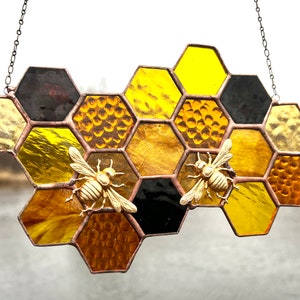 Stained Glass Beehive. Honeycomb Stained Glass Suncatcher. Honeycomb With Bee. image 8