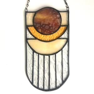 Stained Glass Panel Wall decor Amber Light Yellow Suncatcher Home Decor