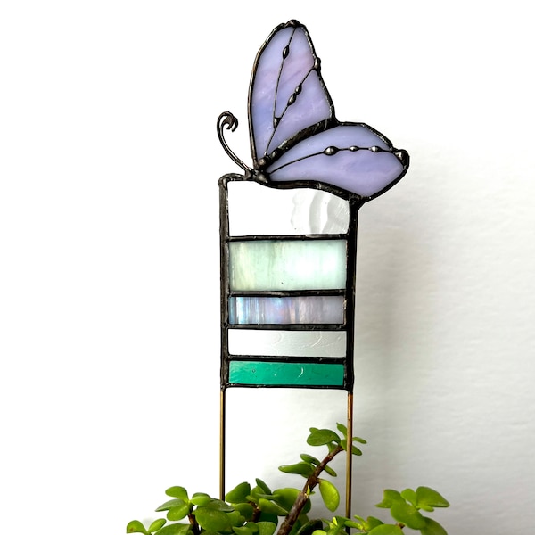 Plant Stake With Butterfly Stained Glass Decor Garden Plant Stake Home Decor Suncatcher Thanksgivings Day Gift