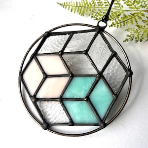 Geometric shapes, geometric ornament, geometric cubes in circle suncatcher. home decor, wall art