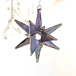 12 Point Moravian Star. Light Violet Glass Star. 3D Stained Glass Suncatcher.
