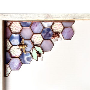 Purple Honeycomb Corner. Stained Glass Beehive. Stain Glass Window Suncatcher. Home Decor.