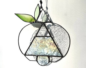 Stained Glass Apple. Suncatcher Home Decor Gift For Nature Lover Gift For Gardener Nature Inspired Stained Glass Window Hanging