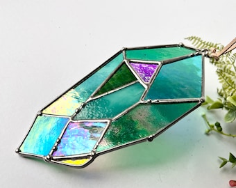 Green Quartz Crystal Stained Glass Suncatcher. Green Fluorite Quartz  Glass Suncatcher.