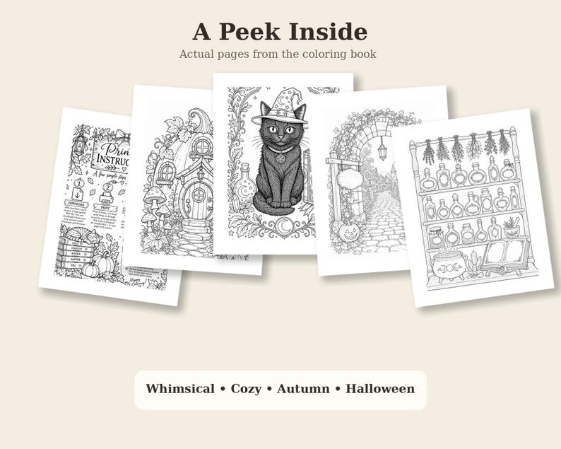 50 Whimsical Autumn & Halloween Coloring Pages for Adults - Etsy