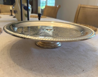 support à gâteau piédestal en métal argenté vintage | Plateau de service rond | Décoration Hollywood Régence | Présentoir à desserts | Divertissement vintage