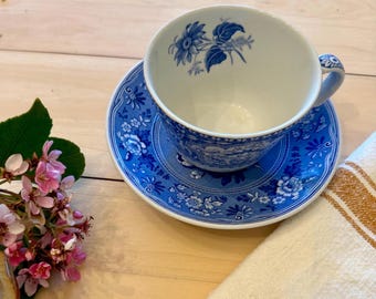 Vintage Spode Blue Room botanisk tekopp fat | Engelsk Transferware teservis