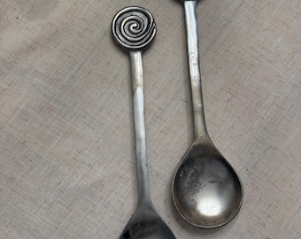 Vintage Aluminum Salad Servers, Spiral Handle, Mid-Century Kitchenware