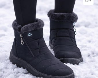 Waterdichte winterlaarzen voor dames — gezellige met bont gevoerde enkellaarzen — warme snowboots met lage hak — duurzaam waterdicht winterschoeisel cadeau